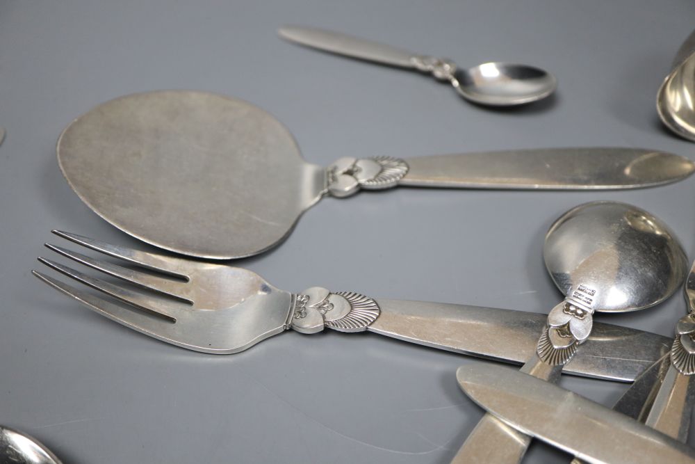 A part canteen of Danish George Jensen sterling Cactus pattern flatware, comprising forty five items